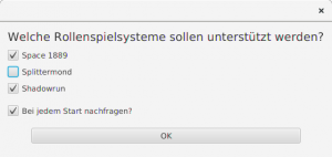 Dialog zur Abfrage zu unterstützender Systeme