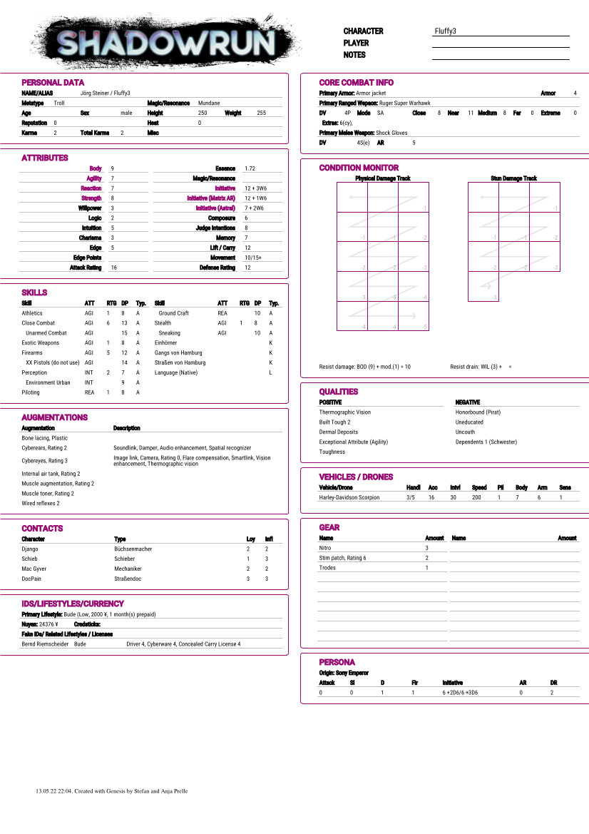 Shadowrun 5th Edition - Character Sheet, PDF